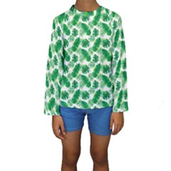 Tropical Leaf Pattern Kids  Long Sleeve Swimwear