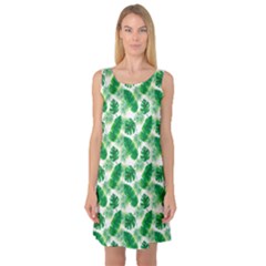 Tropical Leaf Pattern Sleeveless Satin Nightdress