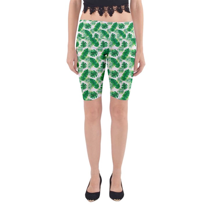 Tropical Leaf Pattern Yoga Cropped Leggings