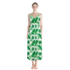 Tropical Leaf Pattern Button Up Chiffon Maxi Dress by Dutashop