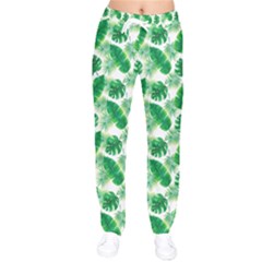 Tropical Leaf Pattern Women Velvet Drawstring Pants by Dutashop