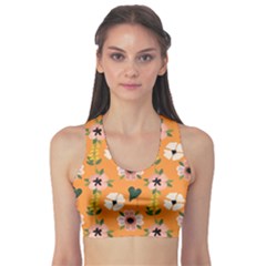 Flower Orange Pattern Floral Sports Bra