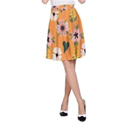 Flower Orange Pattern Floral A-line Skirt