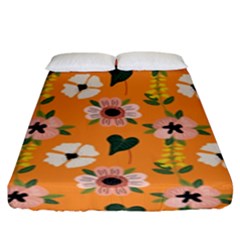 Flower Orange Pattern Floral Fitted Sheet (king Size)