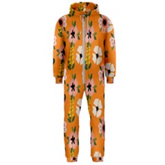 Flower Orange Pattern Floral Hooded Jumpsuit (men) 