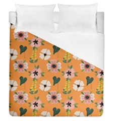 Flower Orange Pattern Floral Duvet Cover (queen Size)