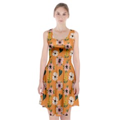 Flower Orange Pattern Floral Racerback Midi Dress