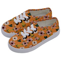 Flower Orange Pattern Floral Kids  Classic Low Top Sneakers by Dutashop