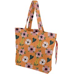 Flower Orange Pattern Floral Drawstring Tote Bag by Dutashop