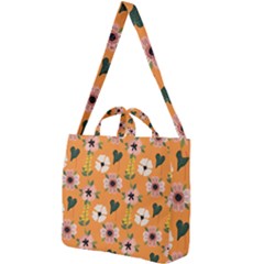 Flower Orange Pattern Floral Square Shoulder Tote Bag by Dutashop