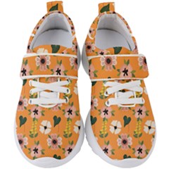Flower Orange Pattern Floral Kids  Velcro Strap Shoes