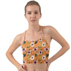 Flower Orange Pattern Floral Mini Tank Bikini Top by Dutashop