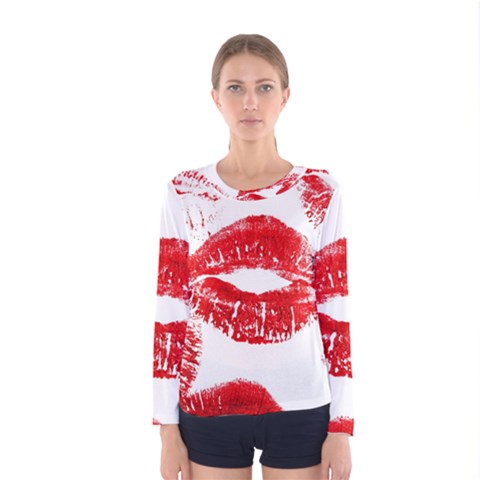 Red Lipsticks Lips Make Up Makeup Women s Long Sleeve Tee by Dutashop