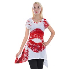 Red Lipsticks Lips Make Up Makeup Short Sleeve Side Drop Tunic