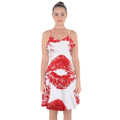 Red Lipsticks Lips Make Up Makeup Ruffle Detail Chiffon Dress by Dutashop