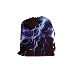 Blue Thunder At Night, Colorful Lightning Graphic Drawstring Pouch (medium) by picsaspassion