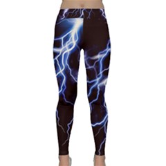Blue Thunder At Night, Colorful Lightning Graphic Classic Yoga Leggings by picsaspassion
