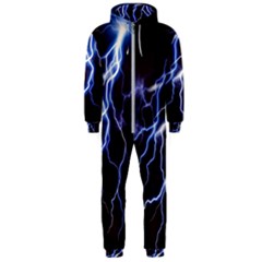 Blue Thunder At Night, Colorful Lightning Graphic Hooded Jumpsuit (men)  by picsaspassion