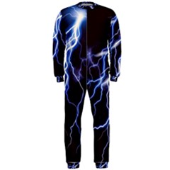 Blue Thunder At Night, Colorful Lightning Graphic Onepiece Jumpsuit (men)  by picsaspassion