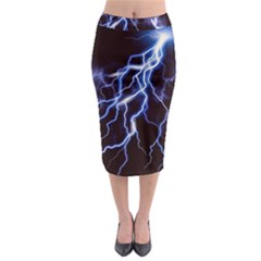 Blue Thunder At Night, Colorful Lightning Graphic Midi Pencil Skirt by picsaspassion