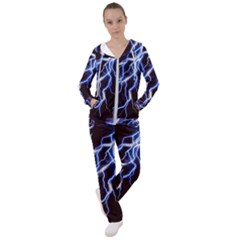 Blue Thunder At Night, Colorful Lightning Graphic Women s Tracksuit by picsaspassion
