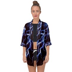 Blue Thunder At Night, Colorful Lightning Graphic Open Front Chiffon Kimono by picsaspassion