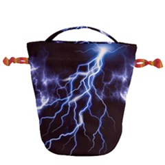 Blue Thunder At Night, Colorful Lightning Graphic Drawstring Bucket Bag by picsaspassion