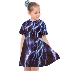 Blue Thunder At Night, Colorful Lightning Graphic Kids  Sailor Dress by picsaspassion