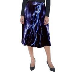 Blue Thunder At Night, Colorful Lightning Graphic Classic Velour Midi Skirt  by picsaspassion