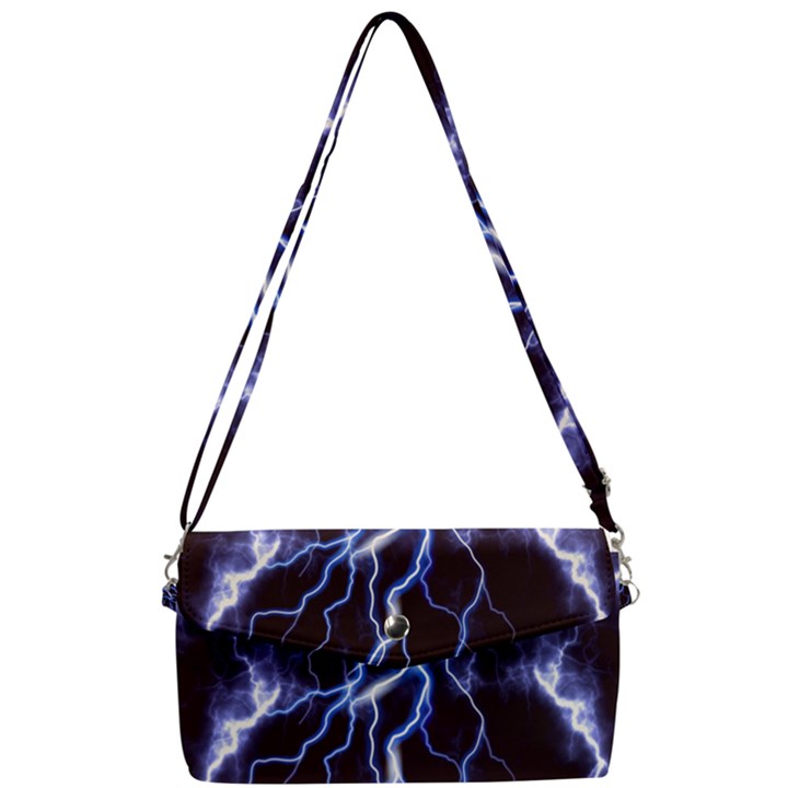 Blue Thunder at night, Colorful Lightning graphic Removable Strap Clutch Bag