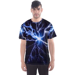 Blue Electric Thunder Storm, Colorful Lightning Graphic Men s Sport Mesh Tee