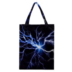 Blue Electric Thunder Storm, Colorful Lightning Graphic Classic Tote Bag by picsaspassion