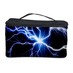 Blue Electric Thunder Storm, Colorful Lightning Graphic Cosmetic Storage by picsaspassion