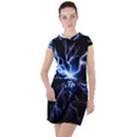 Blue electric Thunder Storm, Colorful Lightning graphic Drawstring Hooded Dress View1