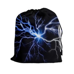 Blue Electric Thunder Storm, Colorful Lightning Graphic Drawstring Pouch (2xl) by picsaspassion