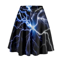 Blue Electric Thunder Storm, Colorful Lightning Graphic High Waist Skirt by picsaspassion
