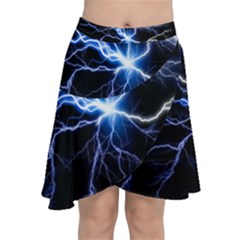 Blue Electric Thunder Storm, Colorful Lightning Graphic Chiffon Wrap Front Skirt by picsaspassion
