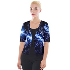 Blue Electric Thunder Storm, Colorful Lightning Graphic Cropped Button Cardigan by picsaspassion