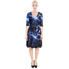 Blue Electric Thunder Storm, Colorful Lightning Graphic Wrap Up Cocktail Dress by picsaspassion