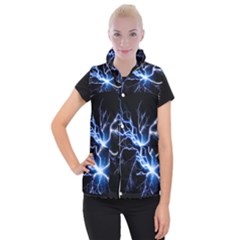 Blue Electric Thunder Storm, Colorful Lightning Graphic Women s Button Up Vest by picsaspassion