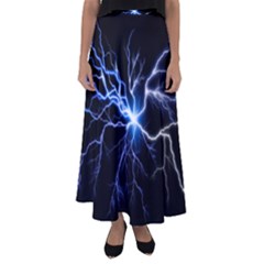 Blue Electric Thunder Storm, Colorful Lightning Graphic Flared Maxi Skirt by picsaspassion