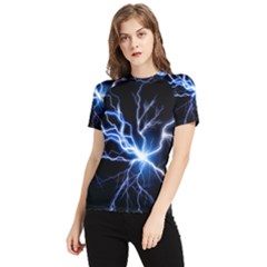 Blue Electric Thunder Storm, Colorful Lightning Graphic Women s Short Sleeve Rash Guard by picsaspassion