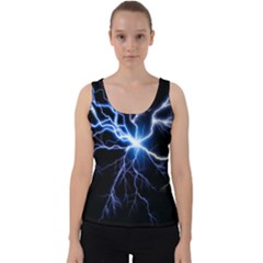 Blue Electric Thunder Storm, Colorful Lightning Graphic Velvet Tank Top by picsaspassion