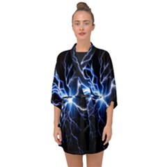 Blue Electric Thunder Storm, Colorful Lightning Graphic Half Sleeve Chiffon Kimono by picsaspassion