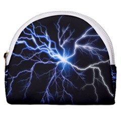 Blue Electric Thunder Storm, Colorful Lightning Graphic Horseshoe Style Canvas Pouch by picsaspassion