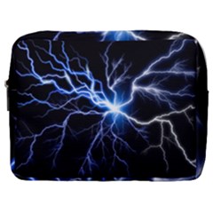 Blue Electric Thunder Storm, Colorful Lightning Graphic Make Up Pouch (large) by picsaspassion