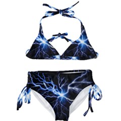 Blue Electric Thunder Storm, Colorful Lightning Graphic Kids  Classic Bikini Set