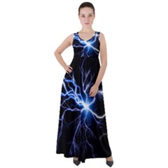 Blue Electric Thunder Storm, Colorful Lightning Graphic Empire Waist Velour Maxi Dress by picsaspassion