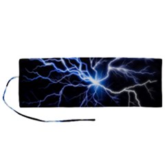 Blue Electric Thunder Storm, Colorful Lightning Graphic Roll Up Canvas Pencil Holder (m) by picsaspassion