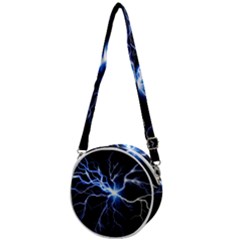 Blue Electric Thunder Storm, Colorful Lightning Graphic Crossbody Circle Bag by picsaspassion